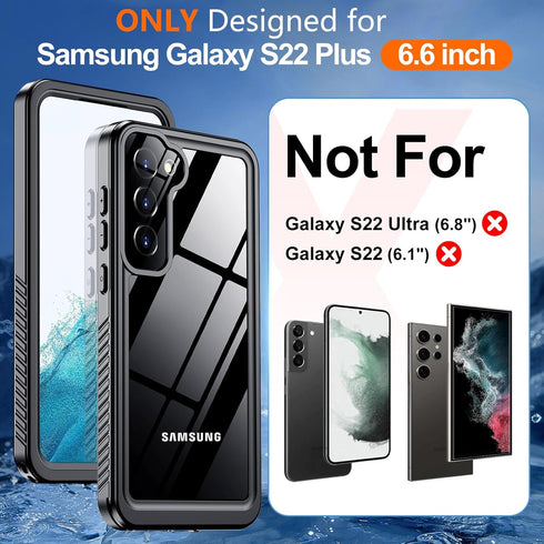 Hualele Galaxy S22 Plus Case Waterproof, Built in Lens & Screen Protector Rugged Full Body Heavy Duty Protective Shockproof IP68 Underwater Cover ...