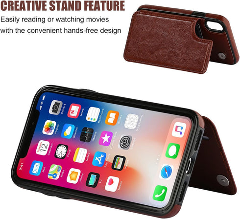 iPhone Xs iPhone X Wallet Case with Card Holder, Premium PU Leather Kickstand Card Slots Case,Double Magnetic Clasp and Durable Shockproof Cover(B...