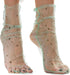 Magic Mint Frost: Women Sheer Slouch Tulle Socks | Shiny Glitter Novelty Decorated Loose Socks with Stars & Moon - Ankle High 1 Pair (US sizes 5-8...
