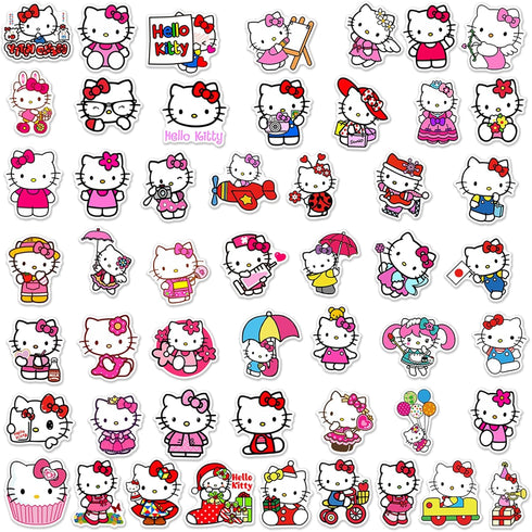 Kawaii Hello Kitty Stickers for Girl Water Bottle, 50pcs Cute Sanrio Cartoon Hellokitty Waterproof Vinyl Decal for Teen Kids Women Laptop Skateboa...