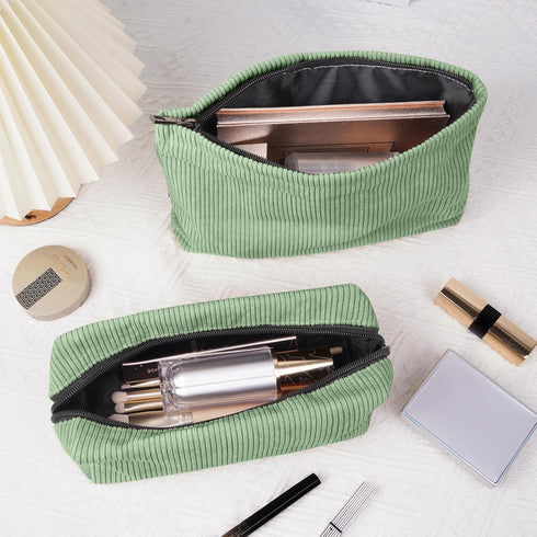 MAGEFY Makeup Bag 2 PCS Corduroy Make up Bag for Purse Travel Cosmetic Bag for Women Small Makeup Pouch Cute Makeup Brush Bag Preppy Stuff Travel ...