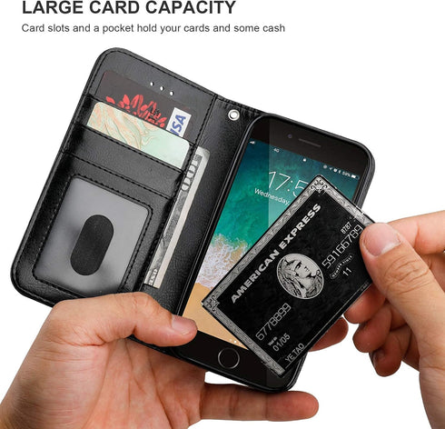 Bocasal for iPhone SE (2022)/SE (2020)/8/7 Wallet Case with Card Holder PU Leather Magnetic Detachable Kickstand Shockproof Wrist Strap Removable ...