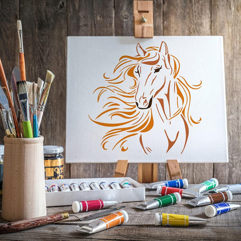 FINGERINSPIRE Beautiful Horse Painting Stencil 11.8x11.8 inch Hollow Out Horse Head Drawing Stencil Reusable Animal Craft Stencil for Painting on ...