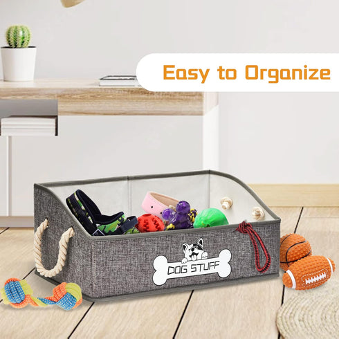 Collapsible Fabric Dog Toy Box and Storage Bin With Handle - Trapezoid Basket Chest Organizer for Pet Toys, Blankets and Accessories...