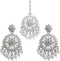 Silver Toned Indian Headpiece Maang Tikka With Earrings For Women...