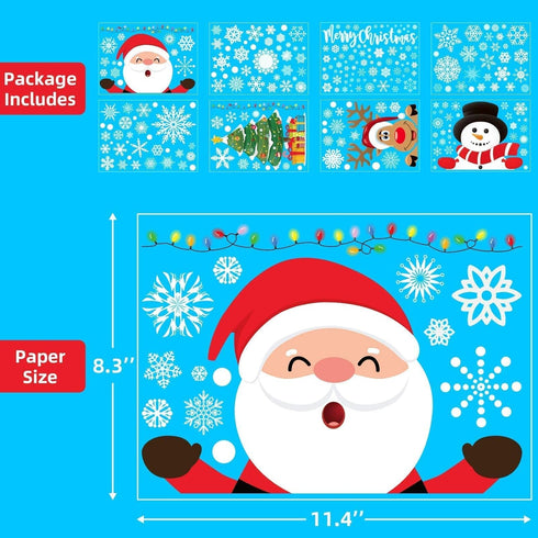 Joy Bang 300 Pcs Christmas Window Clings, Winter Snowflake Window Stickers, Holiday Window Decals, Xmas Santa Christmas Tree Window Decor for Home...