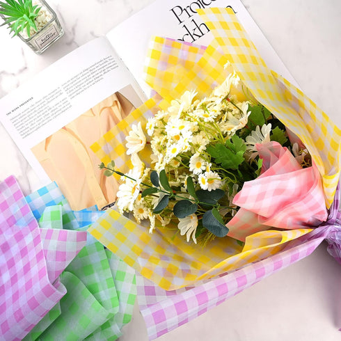 50 Sheets 28 * 20 Inch Pastel Tissue Paper Buffalo Plaid Wrapping Tissue Pink Yellow Blue Green Purple Tissue Paper for Gift Bags for Birthday, Ba...