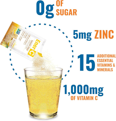 Ener-C Sugar Free Energy Lemon Ginger Multivitamin Drink Mix Vitamin C 1000mg & Electrolytes - Natural Immunity Support with Real Fruit Juice Powd...