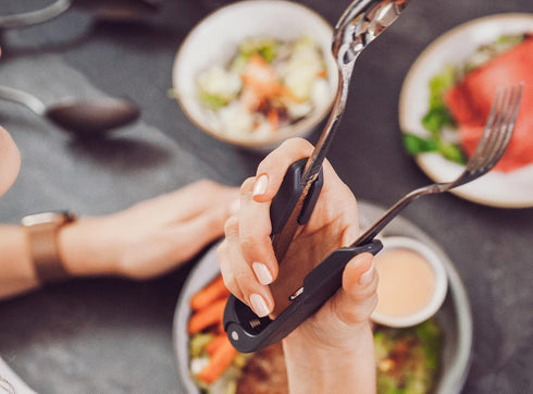 As seen on SHARK TANK - Turn eating utensils into versatile tongs (1-Pack, Black)...