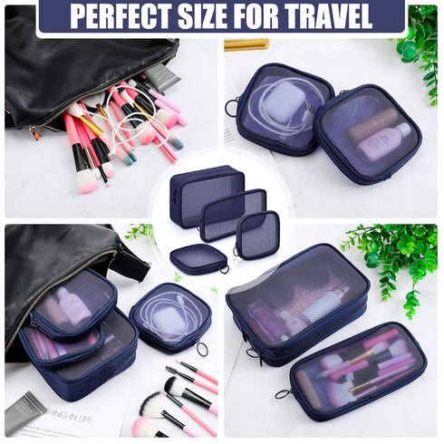Weewooday 4 Pcs Mesh Makeup Bag Mesh Cosmetic Bag Travel Toiletry Bag Pouch with Zipper Mini Portable Makeup Cosmetic Travel Toiletry Purse Bag fo...