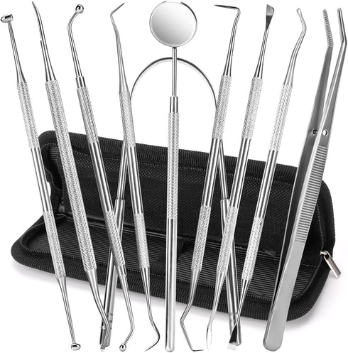 Dental Tools,10 Pcs Plaque Remover for Teeth, Stainless Steel Dental Hygiene Tool Set with Dental Pick for Teeth Cleaning Kit, Tooth Scraper, Tong...