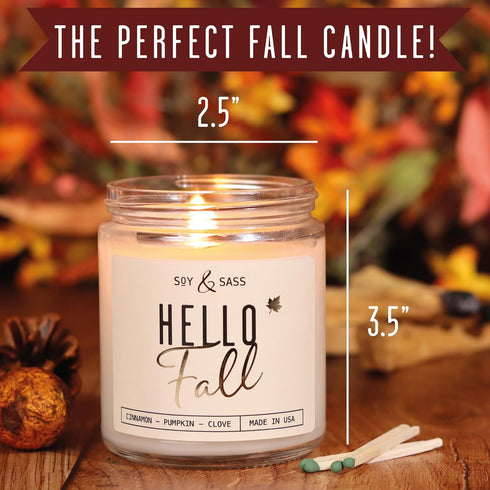 Fall Candles - 'Hello Fall' Fall Candle w/Cinnamon, Spice & Pumpkin Candle I Infused with Essential Oils I Autumn Fall Scented Candles I Pumpkin S...