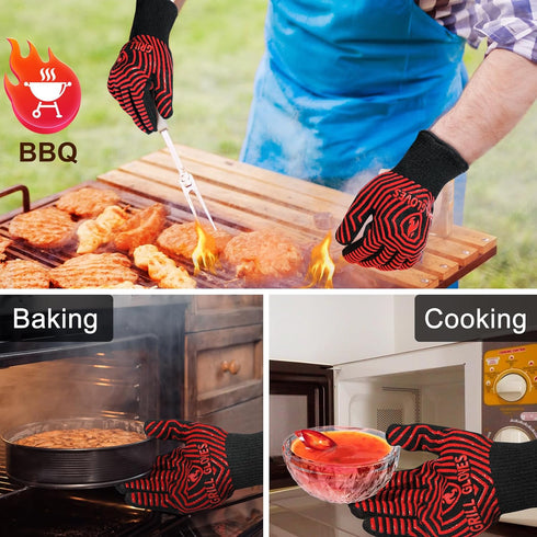 BBQ Gloves, BBQ Accessories 1472? Extreme Heat Resistant, Grilling Gloves Silicone Non-Slip Oven Mitts, Kitchen Gloves for BBQ, Grilling, Cooking,...