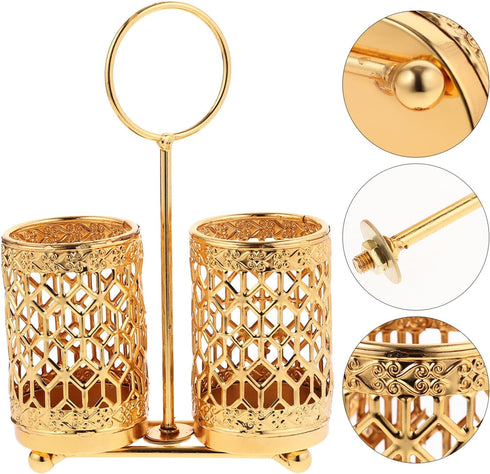 Hemoton Golden Utensils Holder Rotating Metal Utensils Holder Silverware Organizer Cutlery Holder Fork Spoon Flatware Storage Basket for Counterto...