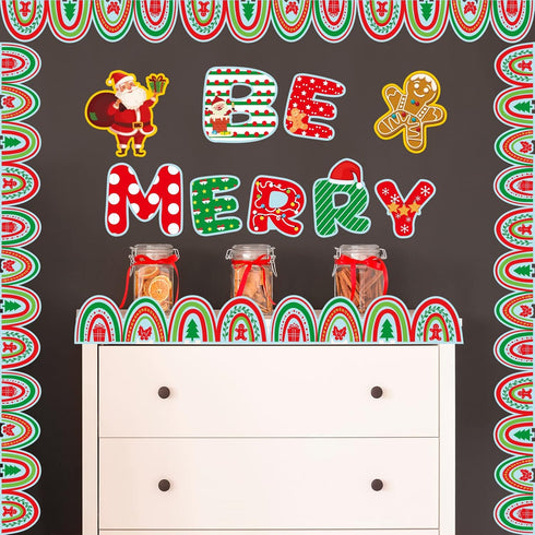 Merry Christmas Boho Rainbow Cut-Outs Be Merry Classroom Bulletin Board with Borders Set Bohemian Rainbow Cut Outs Winter Xmas Cardboard Paper Cut...