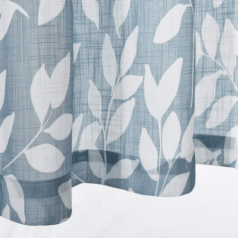 Treatmentex Blue Kitchen Tier Curtains 24" Short White Leaf Print Café Curtains for Small Windows 2 Panels...
