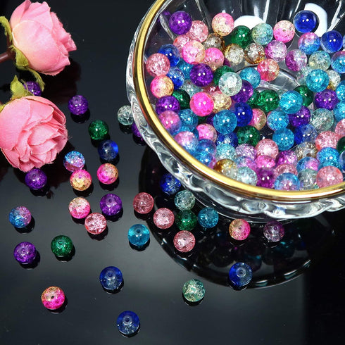TOAOB 200pcs 8mm Glass Beads for Jewelry Making Crackle Glass Lampwork Beads Round Loose Spacer Bead Supplies for DIY Crafts Bracelets Necklaces...