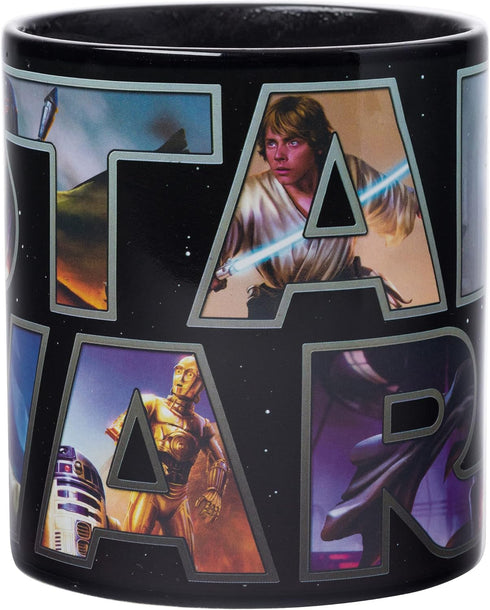 Silver Buffalo Star Wars Logo Heat Reveal Ceramic Coffee Mug Featuring Boba Fett, Yoda, Luke, C3PO, R2D2, Darth Vader, and Stormtrooper, 20-Ounces...