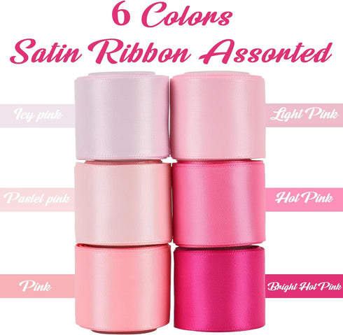 HUIHUANG Pink Ribbon 1-1/2" Satin Ribbon Assorted Pink/Hot Pink Satin Ribbons for Flower Bouquet, Gift Wrapping, Hair Bows Crafts, Wedding Bridal ...