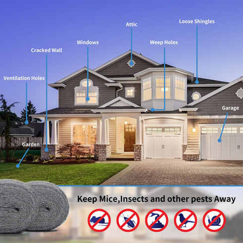TAFFY'S Steel Wool for Mice Control - 1 Pack of 3"×15Ft Steel Wool, Gap Filter for House & Garage - Keep Mice Away from Holes, Siding, Pipeline, V...