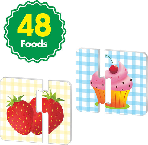 48 Food Matching Puzzles with Error-Correction Mechanism Pre-Primer in 2 Pieces, Perfect for Preschool Learning (24 Blocks Double Sided)...