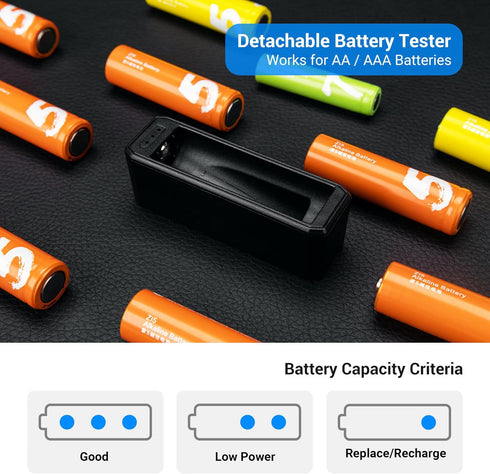 Detachable Battery Tester for AA and AAA Batteries,10 Slots Battery Case for 8 AA and 2 AAA Battery, Water-Resistant and Shockproof, PC Shell Easy...