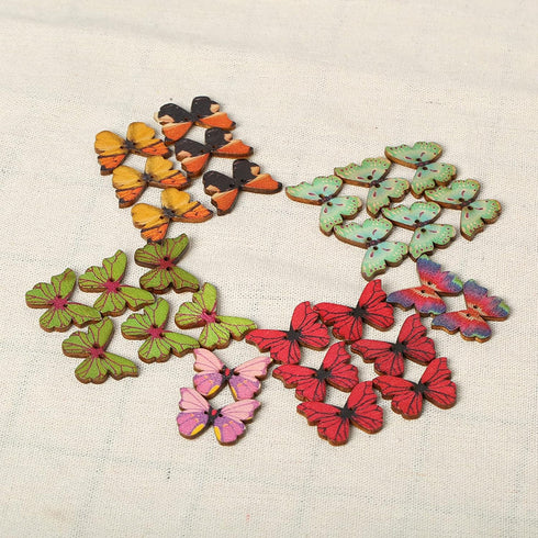 50pcs Mixed Pack 1-inch Colorful Butterfly Wooden Buttons - Retro DIY Handmade Buttons for Children's Crafts and DIY Projects...