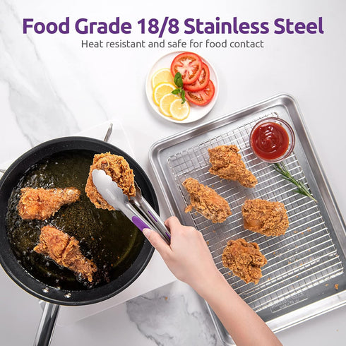 18/8 Stainless Steel Kitchen Tong: U-Taste 9 inch Heat Resistant Cooking Tong with Sturdy Metal Tips & Non Slip Silicone Handle & Smooth Locking f...