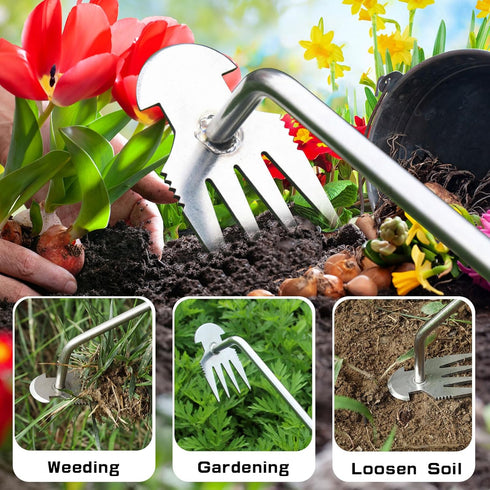 Weed Puller Tool, Stainless Steel Manual Weeding Tool, 2024 New Weeding Tool, 4-Tooth Gardening, Easily Remove Weeds from Plants, Yards,Farms,Gard...