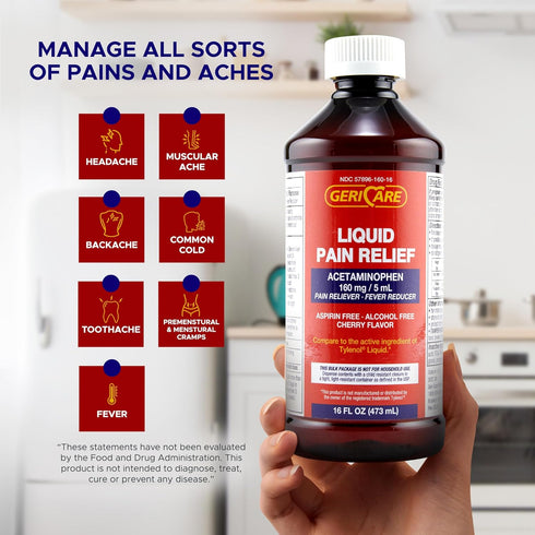 GeriCare Acetaminophen 160 mg Cherry Flavored Liquid, 16 Oz (Pack of 2)...