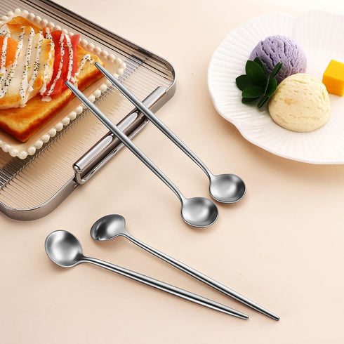 4 PCs 6.7 Inches Stainless Steel 18/10 Coffee Spoons,Matte Finish SS 304 Long Handle Coffee Stirring Spoon,Iced Tea Spoon,Espresso Mixing Spoons,C...