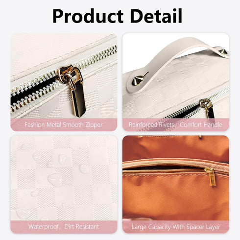 Travel Makeup Bag Large Capacity Cosmetic Bags for Women Organizer Checkered Bag (Square White)...