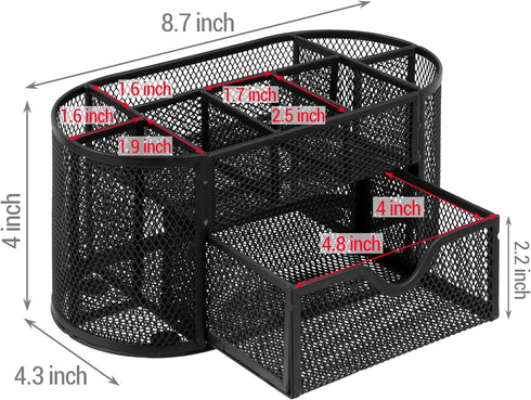 MyGift Metal Wire Mesh Desktop Supplies Organizer Caddy with 8 Compartments and Storage Drawer for Home Office School Dorm (Black))...