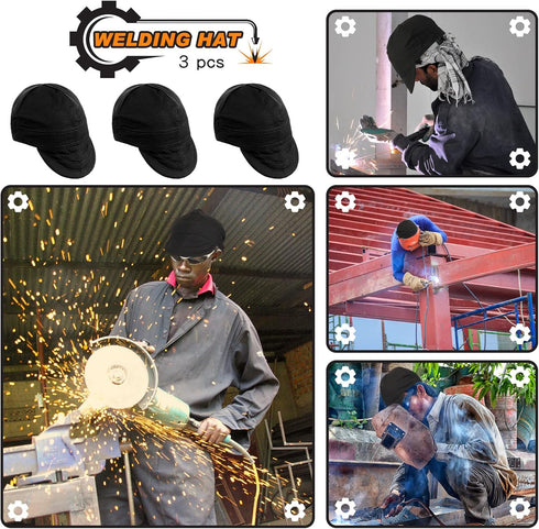 3 Pcs Welding Caps Welding Hats for Men Flame Resistant Cotton Welders Caps Mesh Inside Liner Welding Helmet Beanie Elastic Low Crown Hat for Elec...