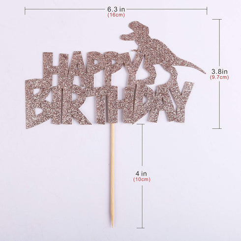 happy birthday cake topper rose gold glitter dinosaur cake topper boy and girl dinosaur theme birthday party cake decoration...
