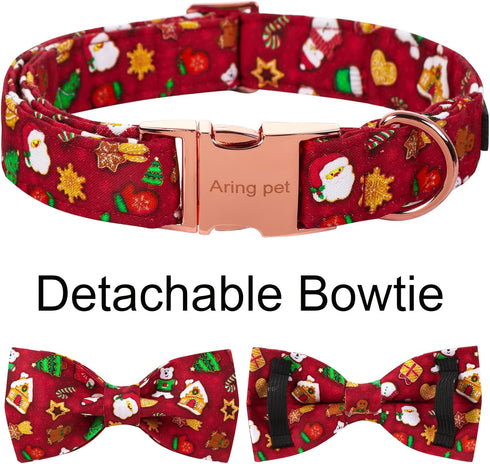 ARING PET Christmas Dog Collar, Cute Santa Claus Dog Collar with Bowtie, Cotton Red Christmas Dog Collar Bow with Metal Buckle for Small Medium La...