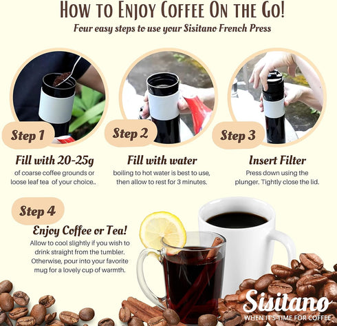 2in1 Travel French Press Coffee Maker, Portable 11.8 oz Tumbler Coffee French Press for Ground Coffee & Tea Leaves; Iced Coffee, Cold Brew Tea, Co...