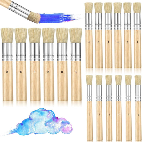 18 Pieces Wooden Stencil Brushes Natural Stencil Brushes Bristle Painting Brushes Wooden Handle Painting Stencil Brushes for Acrylic Oil Watercolo...