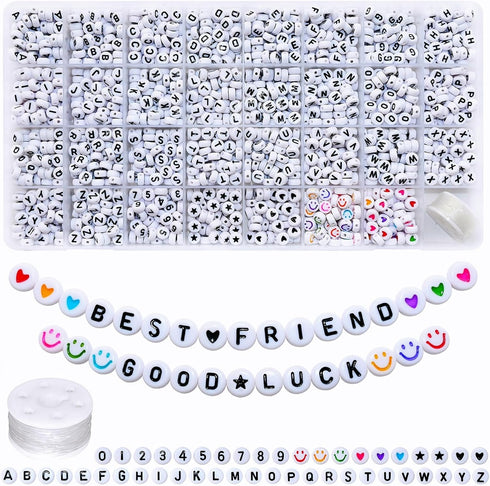 Amaney 1600pcs Acrylic Alpabet Letter Beads,31 Styles,Heart,Number,Star and Smiley Beads,4x7mm for Jewelry Making Bracelets Necklaces Key Chains...