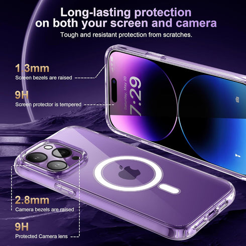 for iPhone 14 Pro Max (5 in 1) MagSafe Shockproof Anti-Drop Cover Case with Anti-Spy Glass Screen Protector, Camera Lens Protector, and Clean Kits...