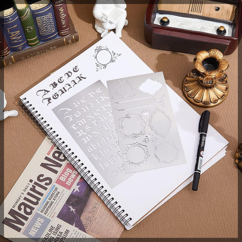 8 Pcs 4 x 7 Inch Stainless Steel Stencils Stencils Alphabet Number Stencils for Journaling Metal Stencils Bookmark Vintage Flower Vines Stencils f...