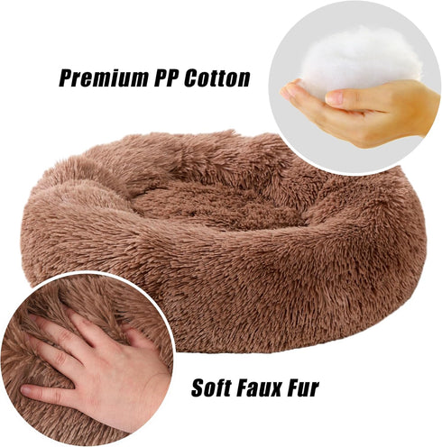 Calming Dog Bed, Dog Beds for Small Melium Dogs, Fluffy Donut Dog & Cat Bed Washable, Round Anti Anxiety Dog Bed, Small Dog Bed with Non-Slip Bott...