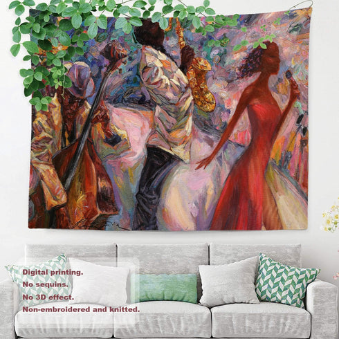 Shrahala Jazz Band Tapestry, Jazz Singer Club Band Oil Painting Wall Hanging Large Tapestry Psychedelic Tapestry Decorations Bedroom Living Room D...