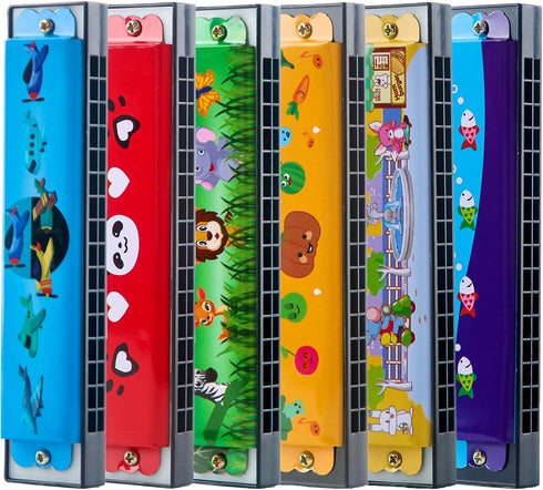 6 Pcs Cartoon Harmonica Kids Harmonica Toys 16 Holes Harmonica Instruments for Children Boys Girls Party Favors, Random Color Pattern (6)...