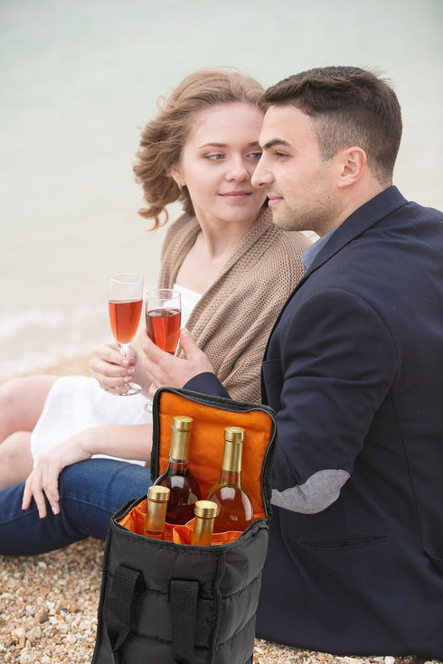 Wine Carrier Tote Bag - 4 Bottle Pockets - Attractive wine bag with thick external padding, zipper and easy to carry handles. The wine tote bag is...