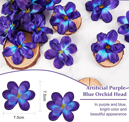 100 Pieces Blue Purple Faux Orchid Flowers Halloween Flower Day of The Dead Decoration Artificial Orchids for DIY Home Wedding Table Centerpieces ...