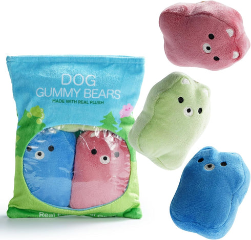 Nocciola Gummy Bear Dog Toys with a Bag, Plush Squeaky Dog Toy Set,Cute Stuffed Dog Chew Toys, for Small to Medium Dogs...