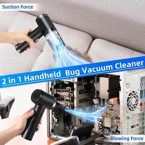 Foldable Handheld Vacuum and Blower Cordless Rechargeable Bug Vacuum Catcher Long Reach Grabber for Insect Spider Fly, Portable Small Auto Vacuum ...