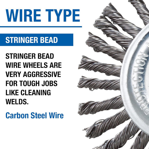Mercer Industries 186010 - 4" x 3/16" x 5/8"-11 Stringer Bead Wire Wheel, .020 Carbon Steel Wire (with metric adapters)...