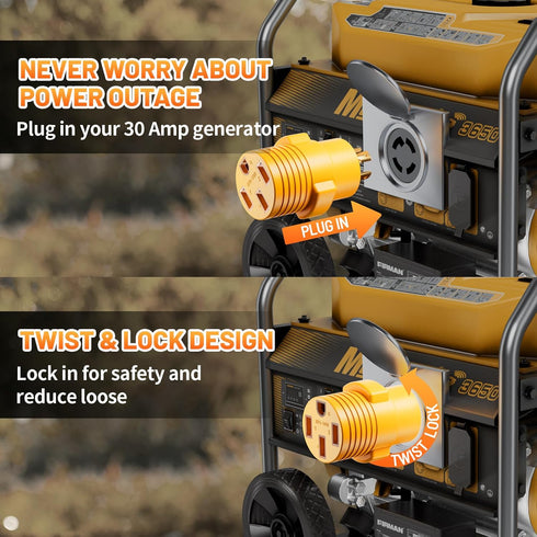 NEMA L14-30P to 14-50R RV Generator Adapter, 30 Amp to 50 Amp Twist Locking Generator 4 Prong Male Plug to 4 Prong RV Female, Heavy Duty for RV Tr...